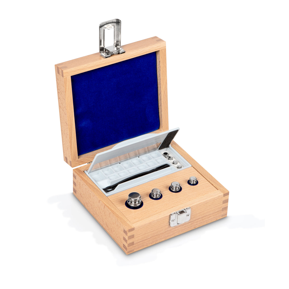 Kern 304-02 Weight set, E1, 1 g - 50 g, Knob, stainless steel polished, in wooden case