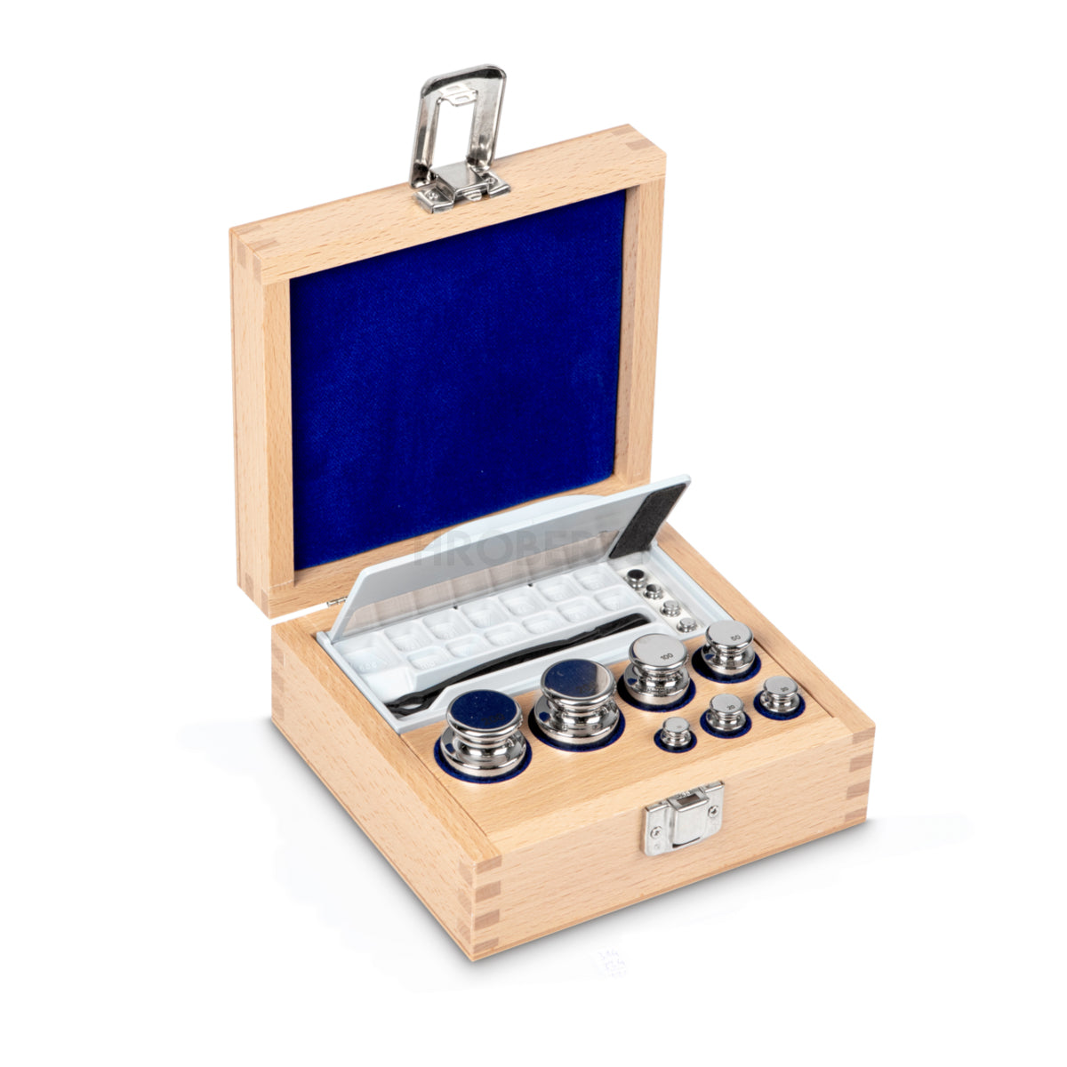 Kern 324-04 Weight set, F1, 1 g - 200 g, Knob, stainless steel polished, in wooden case