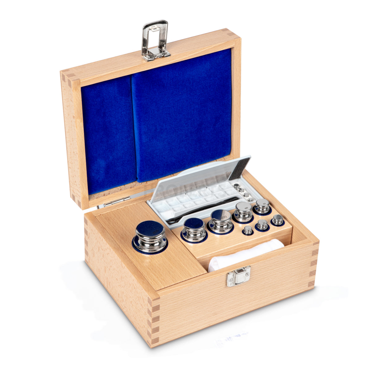 Kern 304-05 Weight set, E1, 1 g - 500 g, Knob, stainless steel polished, in wooden case