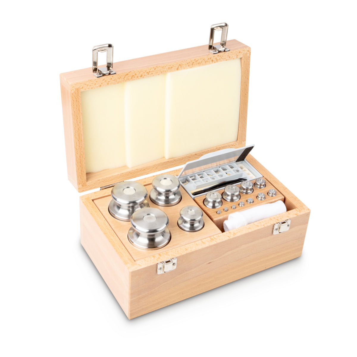 Kern 333-07 Weight set, F2, 1 mg - 2 kg, Knob, stainless steel fine turned, in wooden case