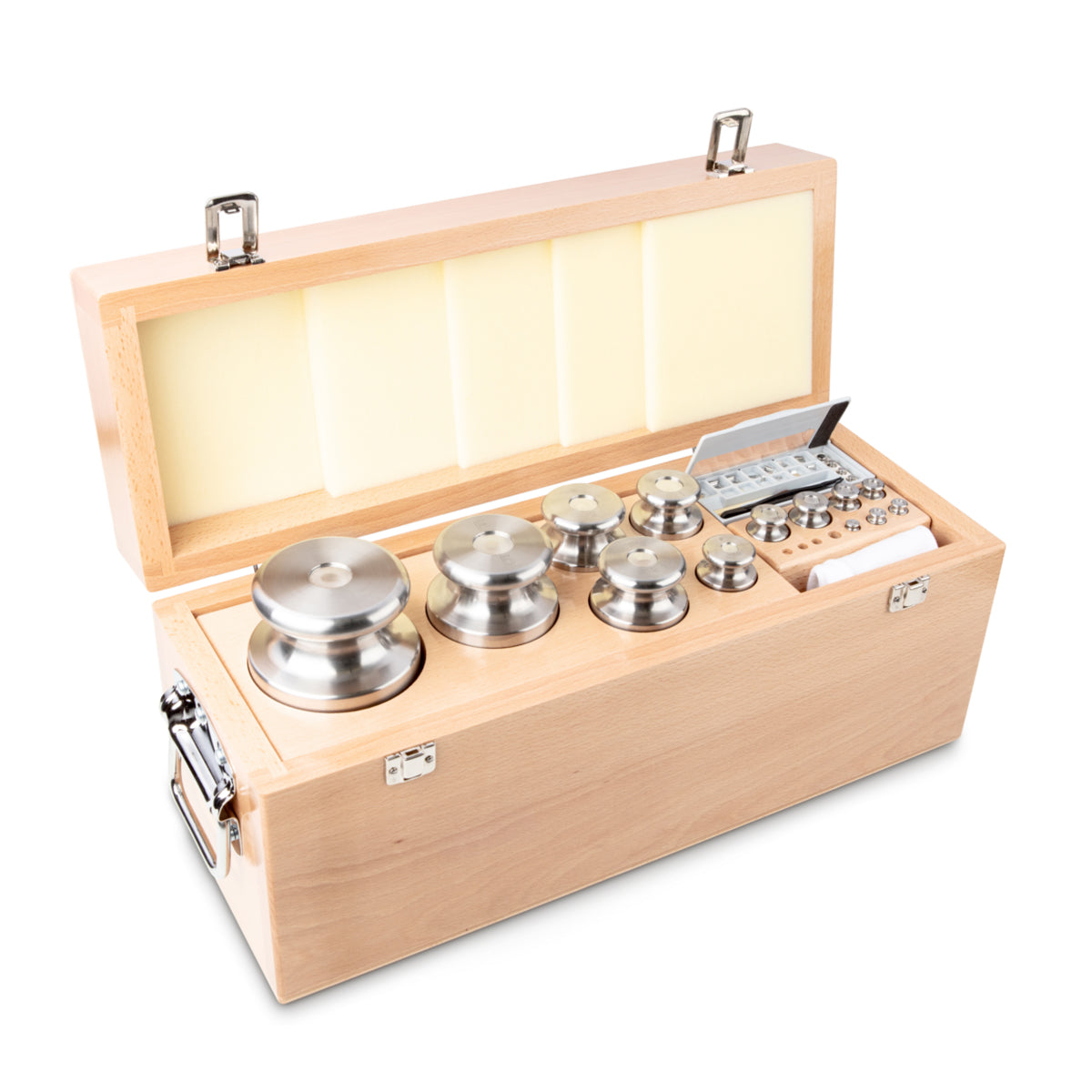 Kern 333-09 Weight set, F2, 1 mg - 10 kg, Knob, stainless steel fine turned, in wooden case