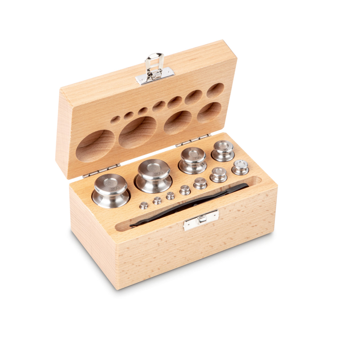 Kern 334-04 Weight set, F2, 1 g - 200 g, Knob, stainless steel fine turned, in wooden case