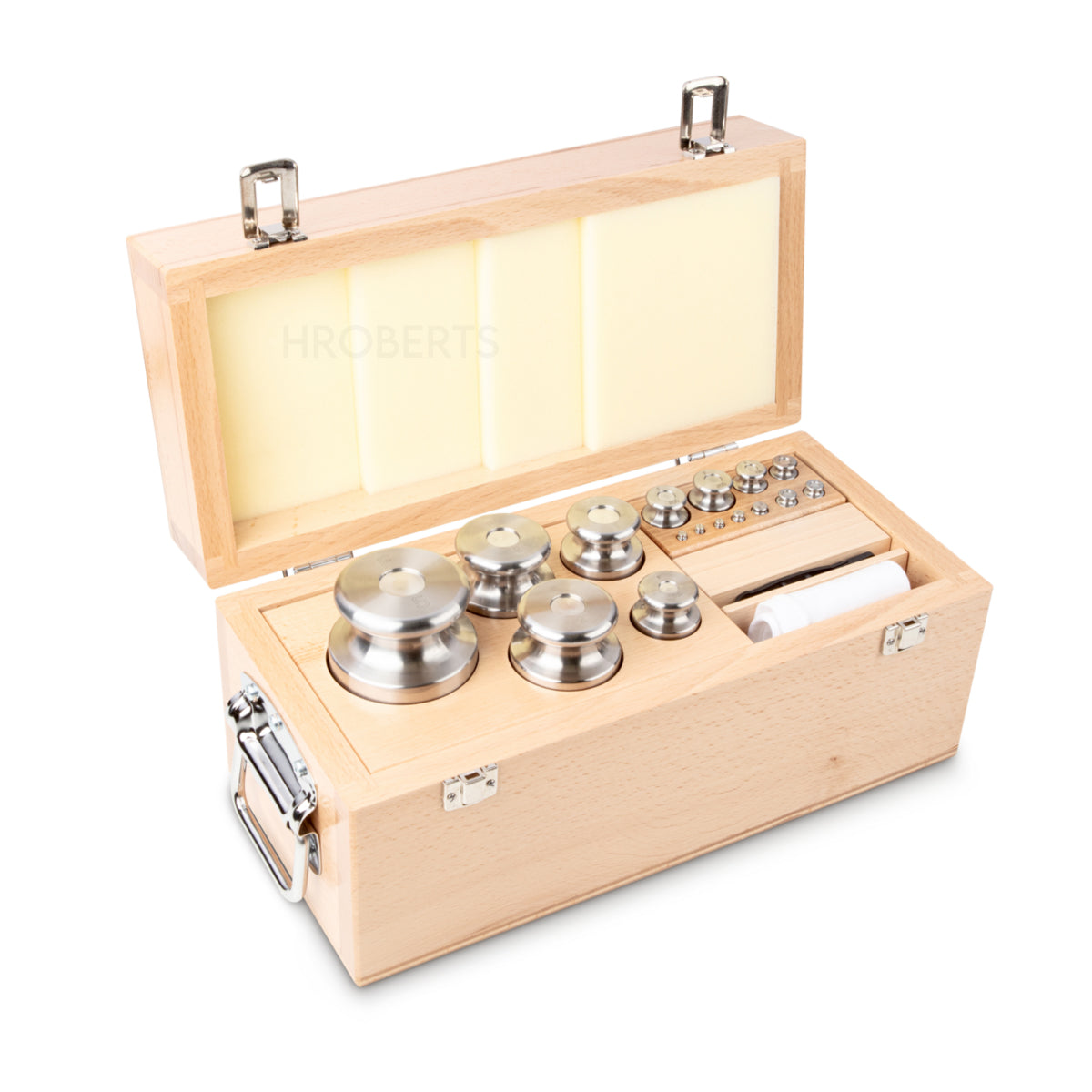Kern 334-08 Weight set, F2, 1 g - 10 kg, Knob, stainless steel fine turned, in wooden case