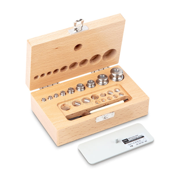 Kern 343-03 Weight set, M1, 1 mg - 100 g, Knob, stainless steel fine turned, in wooden case