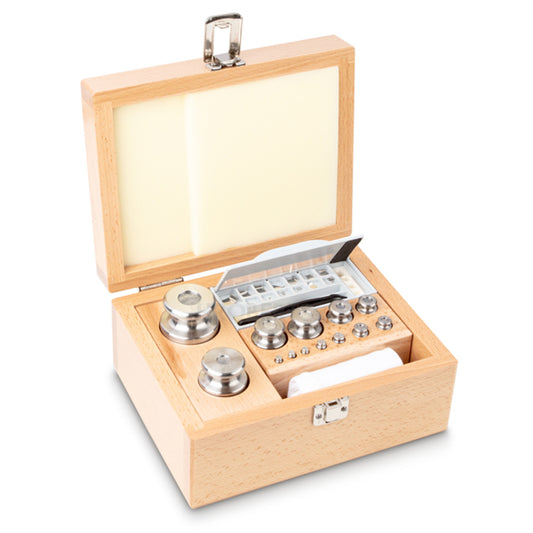 Kern 343-06 Weight set, M1, 1 mg - 1 kg, Knob, stainless steel fine turned, in wooden case