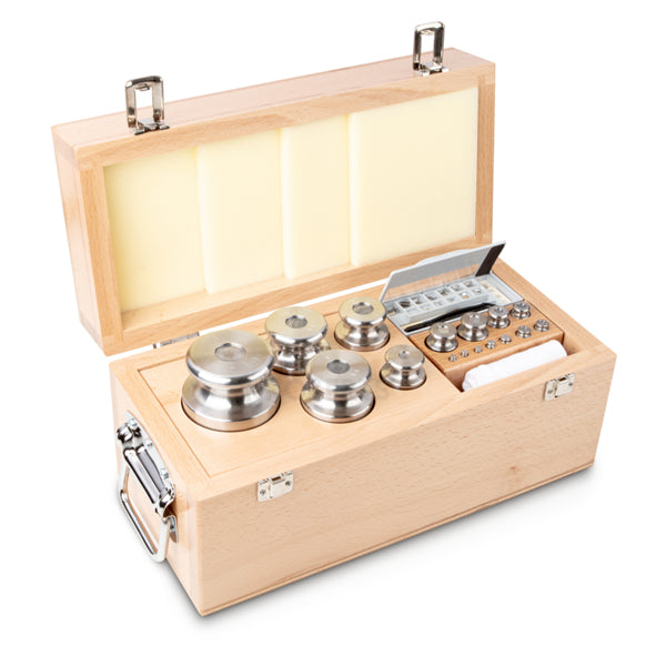 Kern 343-08 Weight set, M1, 1 mg - 5 kg, Knob, stainless steel fine turned, in wooden case