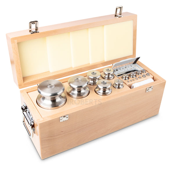 Kern 343-09 Weight set, M1, 1 mg - 10 kg, Knob, stainless steel fine turned, in wooden case
