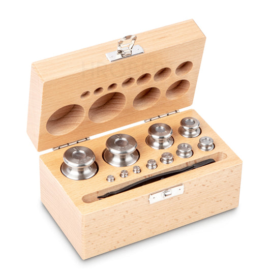 Kern 354-04 Weight set, M2, 1 g - 200 g, Knob, stainless steel fine turned, in wooden case