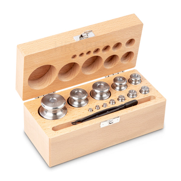 Kern 344-05 Weight set, M1, 1 g - 500 g, Knob, stainless steel fine turned, in wooden case