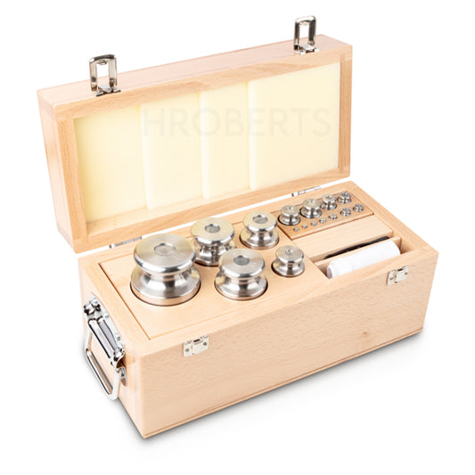 Kern 354-08 Weight set, M2, 1 g - 5 kg, Knob, stainless steel fine turned, in wooden case