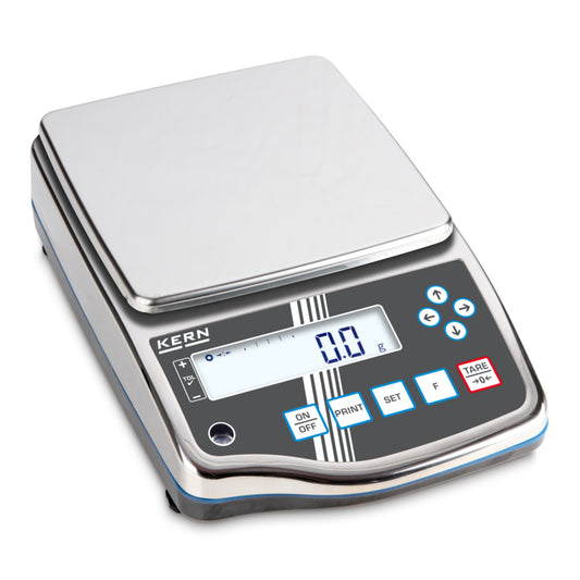 Kern PWS 3000-1 High-resolution precision balance made of stainless steel with IP protection, Max Weighing Capacity 3200g, Resolution 0.1g