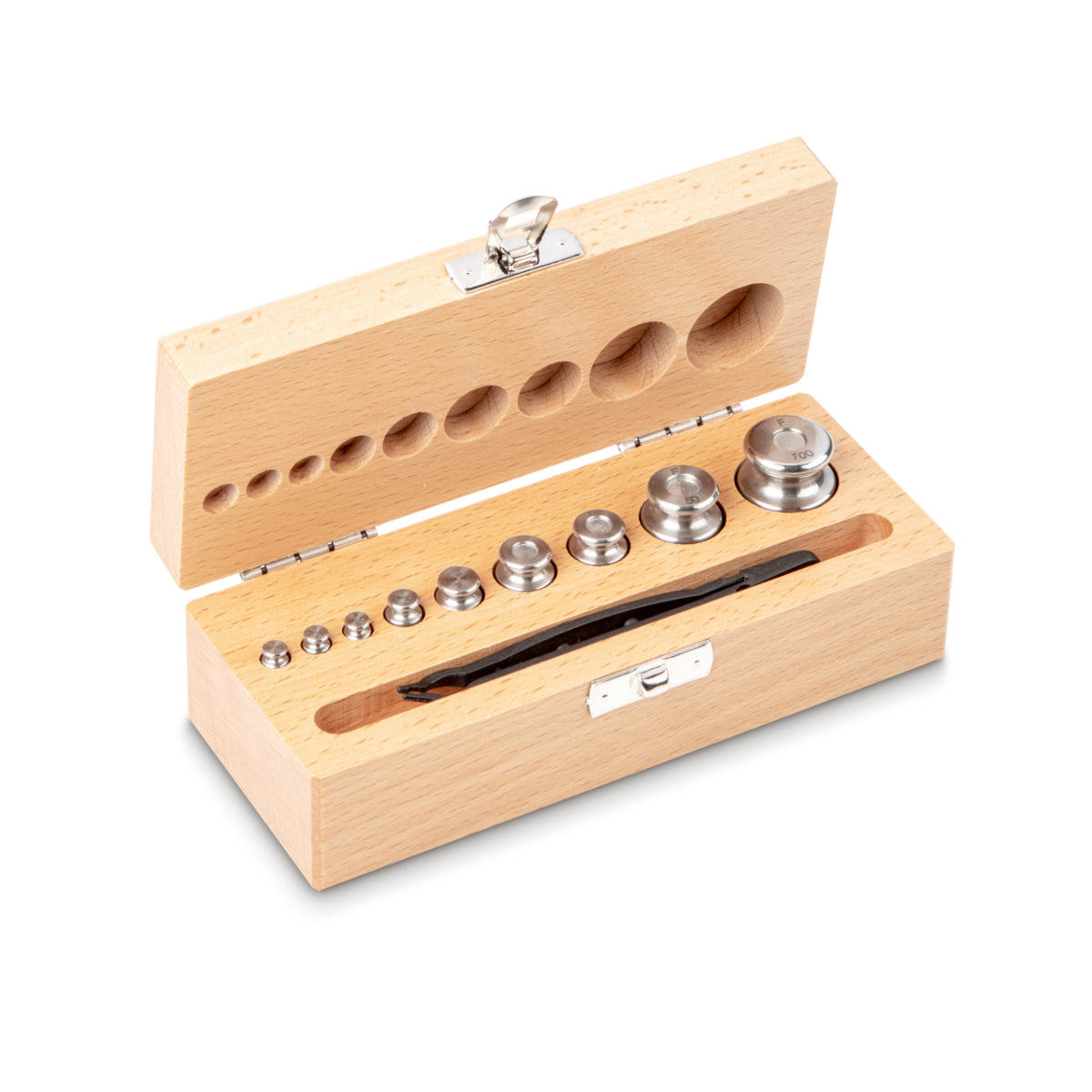 Kern 334-03 Weight set, F2, 1 g - 100 g, Knob, stainless steel fine turned, in wooden case