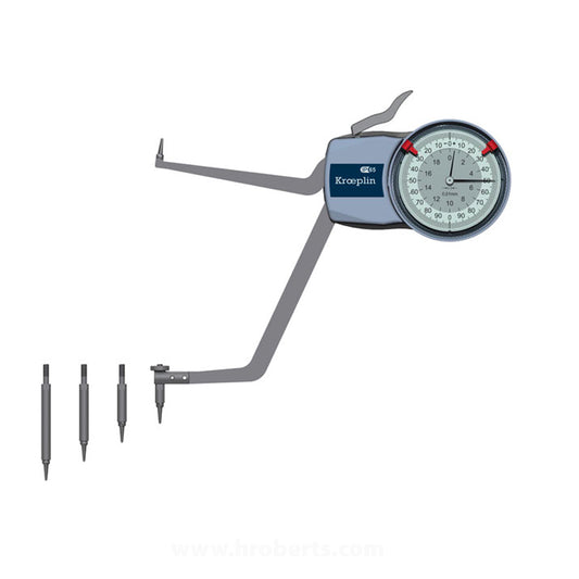 Kroeplin H2M130 Internal Caliper Gauge, Range 130-180mm, Graduation 0.01mm, Measuring Depth 85mm, Measuring Contact Ball 1mm Diameter, IP65 Protection