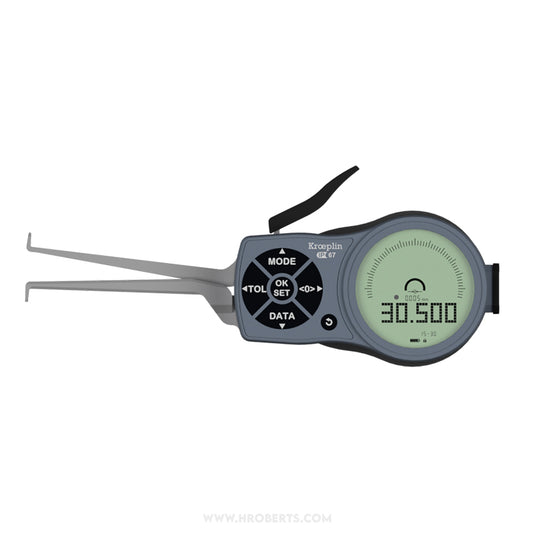 Kroeplin L215P3 Digital Internal Caliper Gauge, 3-Point Contact, Range 15-30mm, Resolution 0.001, 0.002, 0.005, 0.01, 0.02, 0.05mm, Measuring Depth 77mm, Measuring Contact Ball 1mm Diameter, IP67 Protection, Metric / Imperial Switchable