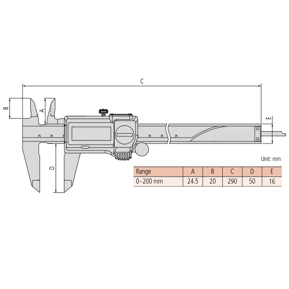 Mitutoyo 500-732-20 Digimatic Digital Coolant Proof Caliper, Range 0-200mm / 0-8", Resolution 0.01mm / 0.0005", Absolute System, IP67
