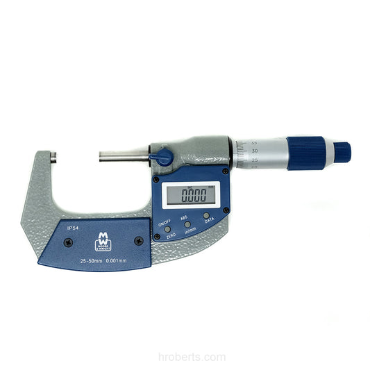 Moore & Wright MW201-02DAB Digital Micrometer, Range 25-50mm / 1-2", Resolution 0.001mm / 0.00005"