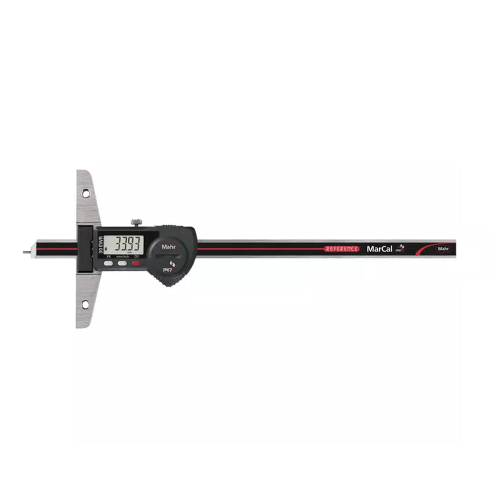 Mahr 4126652 MarCal 30 EWR Digital Vernier Depth Gauge, Range 0-200mm / 0-8", Resolution  0.01mm / 0.0005", Base 100mm with Data Output