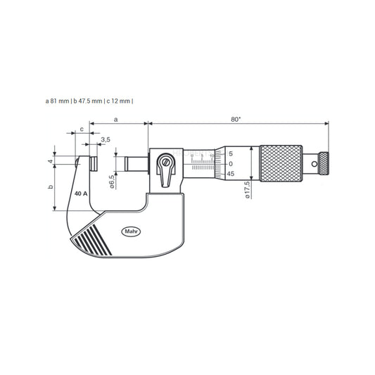 Mahr 4134002 Micromar 40 A Micrometer, Range 50-75mm, Graduation 0.01mm