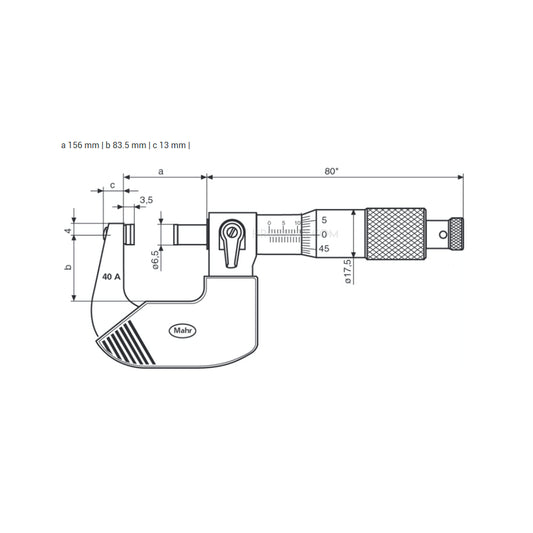 Mahr 4134005 Micromar 40 A Micrometer, Range 125-150mm, Graduation 0.01mm