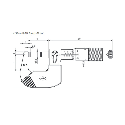 Mahr 4134007 Micromar 40 A Micrometer, Range 175-200mm, Graduation 0.01mm