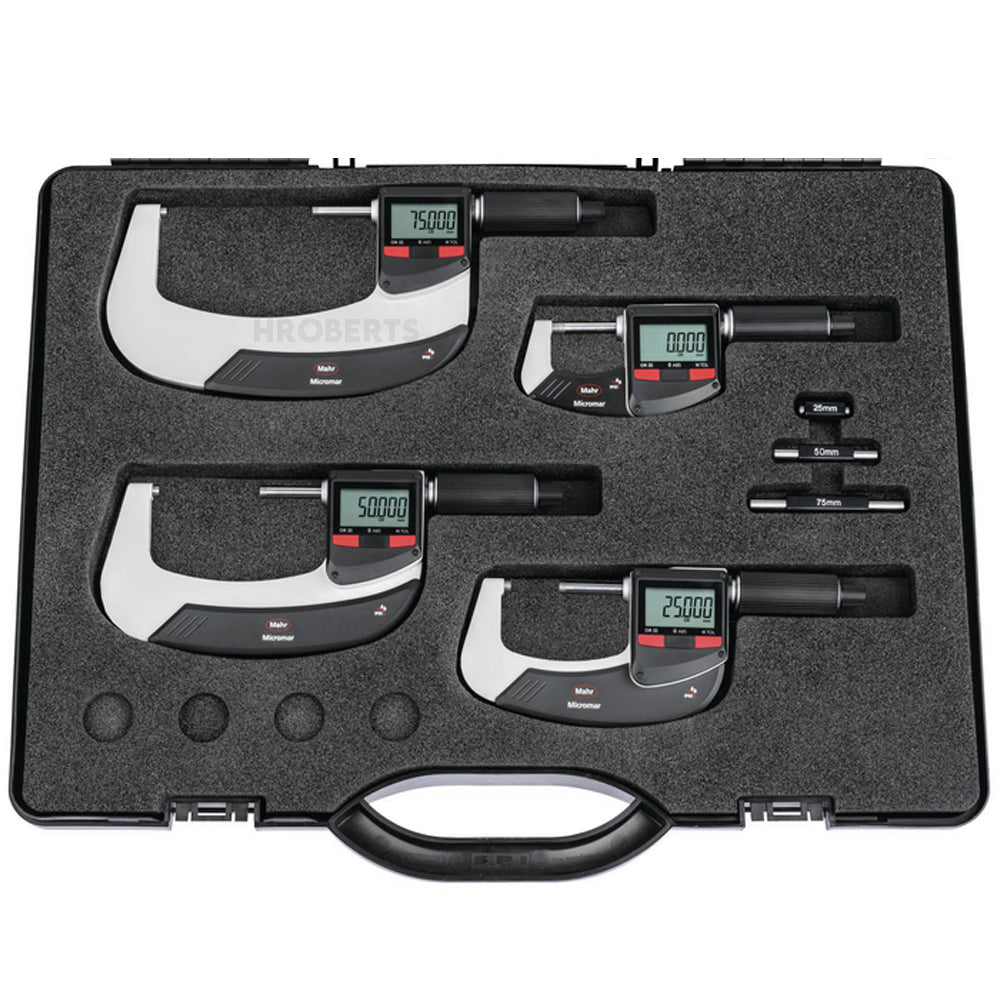 Mahr 4157015 Micromar 40 EWR Digital Micrometer Set, IP65, Range 0-100mm / 0-4", Graduation 0.001mm / 0.00005", With Data Output