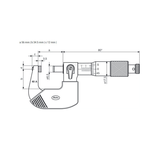 Mahr 4134901 Micromar 40 A Micrometer, Range 1-2", Graduation 0.0001"