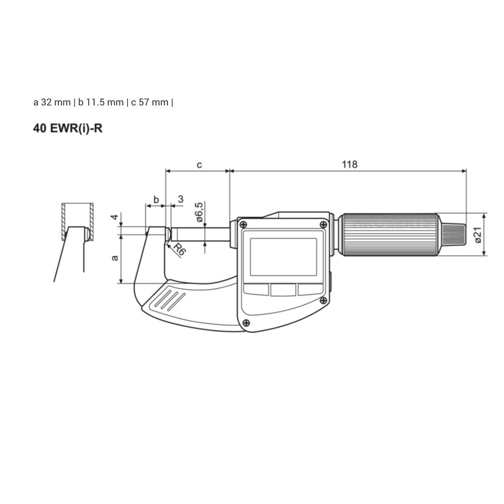 Mahr 4157031 Micromar 40 EWR-R Digital Tube Micrometer, IP65, Range 25-50mm / 1-2", Graduation 0.001mm / 0.00005", With Data Output