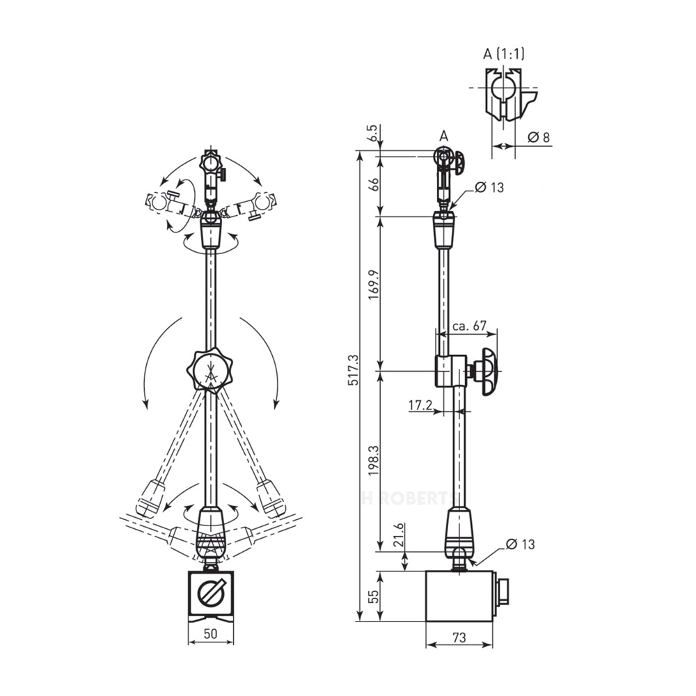 Mitutoyo 011360 Universal Magnetic Stand, 400mm Working Radius