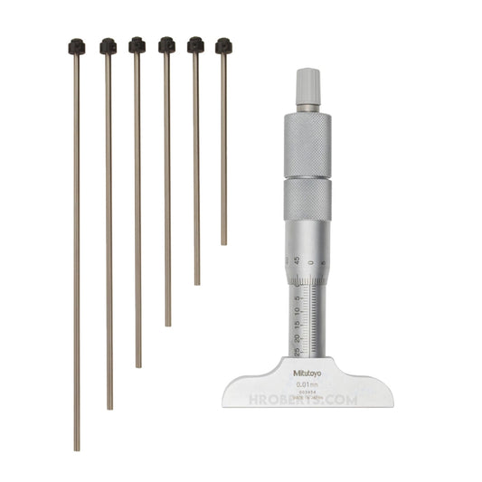 Mitutoyo 129-112 Interchangeable Rod Depth Micrometer, Range 0-150mm, Graduation 0.01mm, Base 63.5 x 16mm