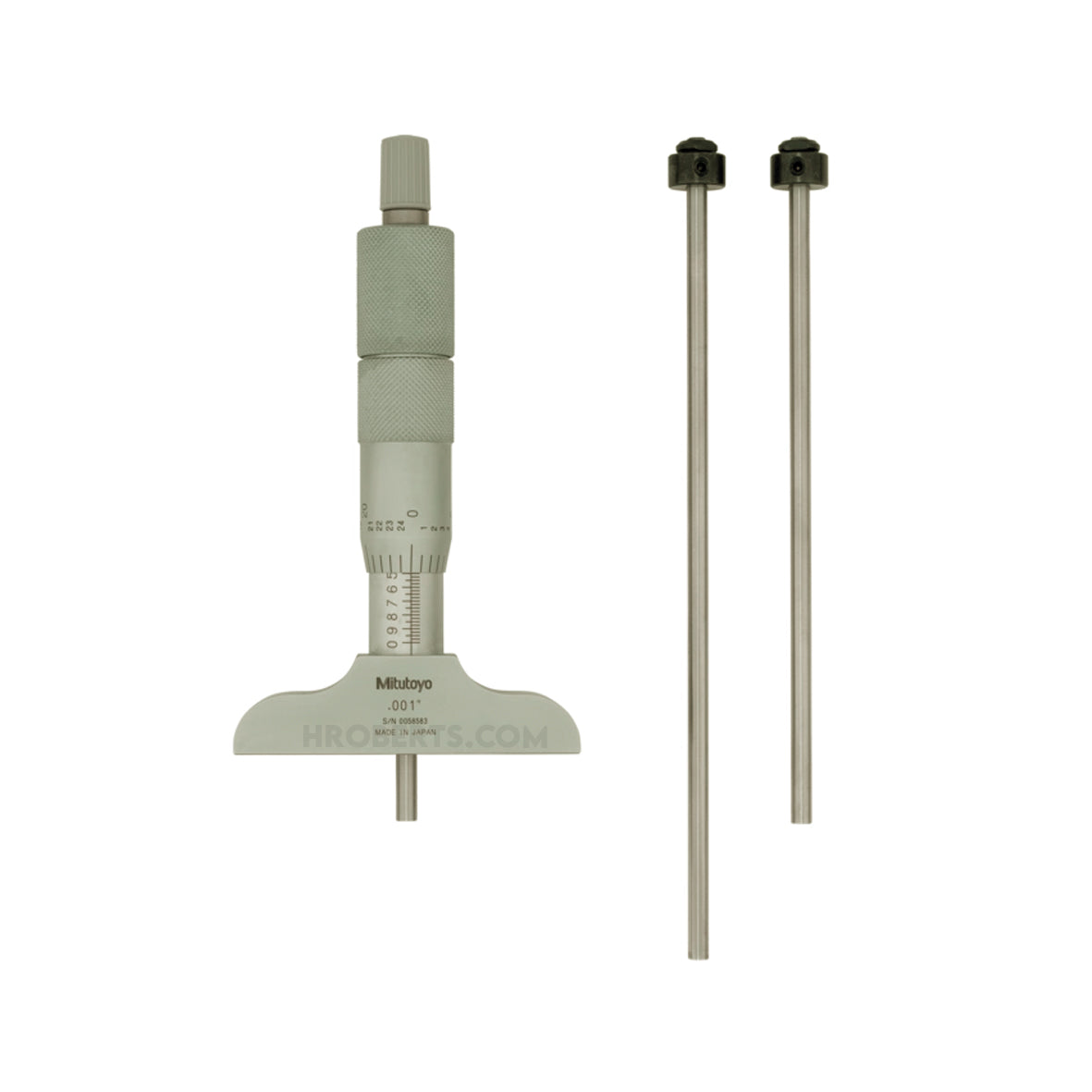 Mitutoyo 129-126 Interchangeable Rod Depth Micrometer, Range 0-3", Graduation 0.001", Base 2.5 x 0.63"