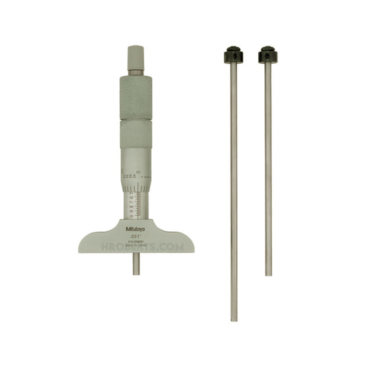 Mitutoyo 129-126 Interchangeable Rod Depth Micrometer, Range 0-3", Graduation 0.001", Base 2.5 x 0.63"