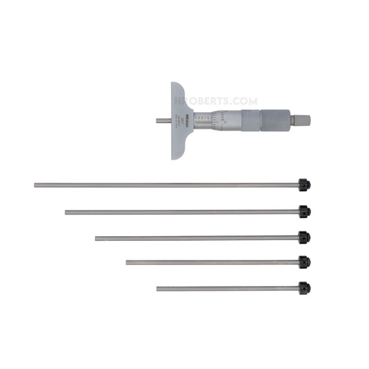 Mitutoyo 129-128 Interchangeable Rod Depth Micrometer, Range 0-6", Graduation 0.001", Base 2.5 x 0.63"