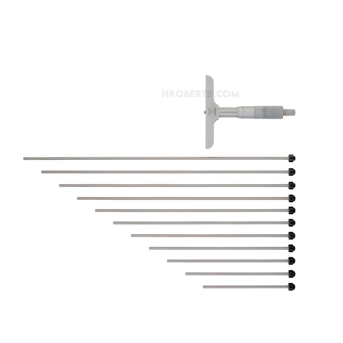 Mitutoyo 129-150 Interchangeable Rod Depth Micrometer, Range 0-12", Graduation 0.001", Base 4 x 0.63"