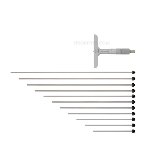 Mitutoyo 129-150 Interchangeable Rod Depth Micrometer, Range 0-12", Graduation 0.001", Base 4 x 0.63"