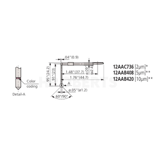 Mitutoyo 12AAC736 Deep Groove Detector, 20mm, 2µm, 60°