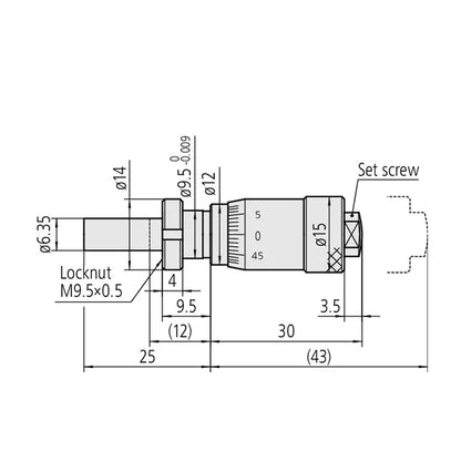 Mitutoyo 148-308 Short Body Micrometer Head, Range 0-6.5mm, Graduation 0.01mm