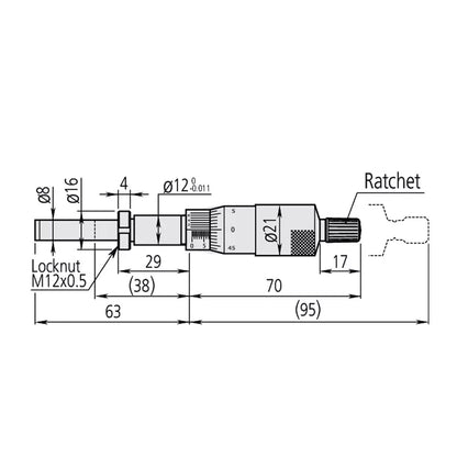 Mitutoyo 151-221 Standard Micrometer Head, Range 0-25mm, Graduation 0.001mm