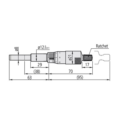 Mitutoyo 151-222 Standard Micrometer Head, Range 0-25mm, Graduation 0.001mm