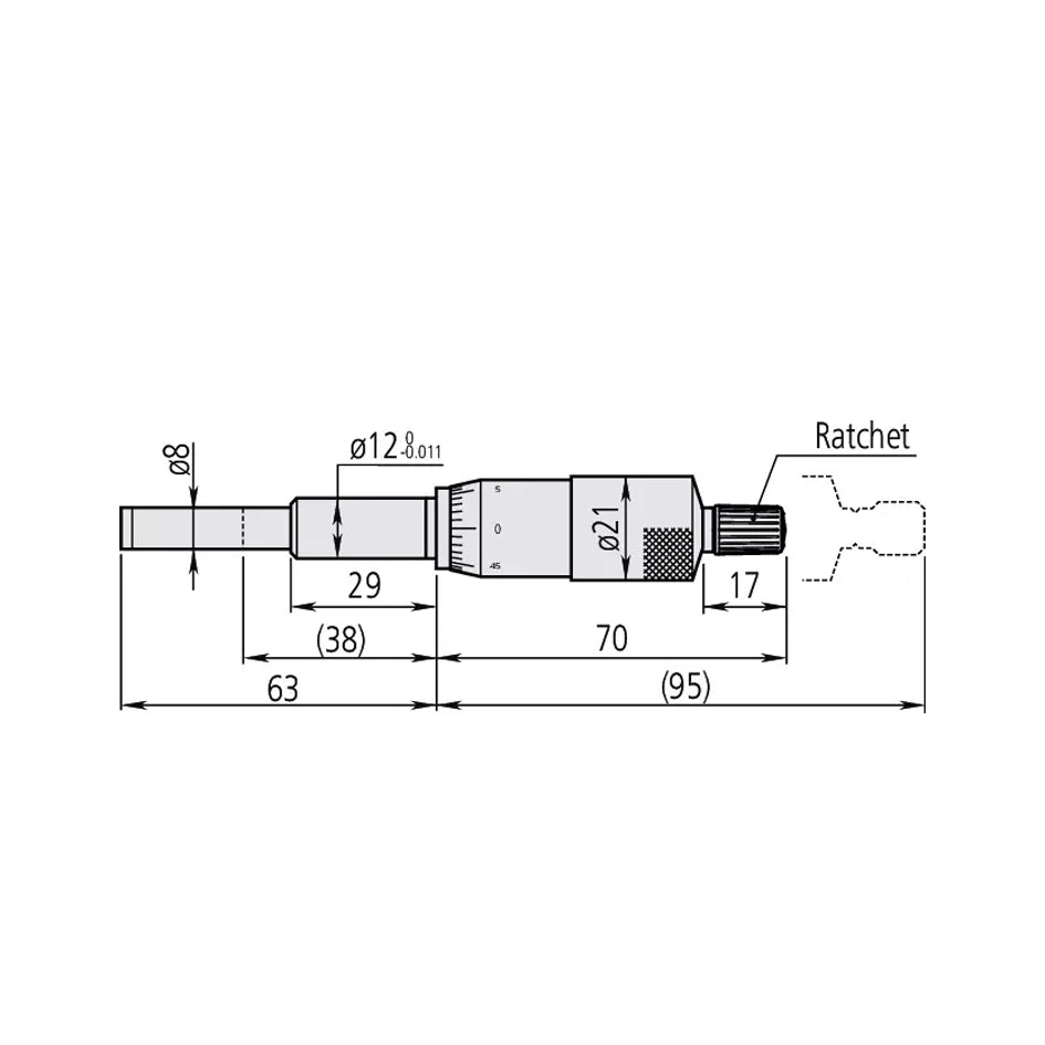 Mitutoyo 151-224 Standard Micrometer Head, Range 0-25mm, Graduation 0.01mm