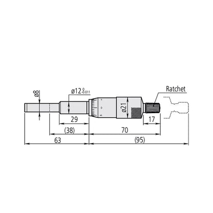 Mitutoyo 151-224 Standard Micrometer Head, Range 0-25mm, Graduation 0.01mm