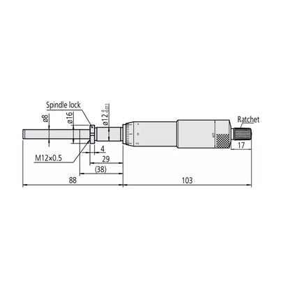 Mitutoyo 151-255 Standard Micrometer Head, Range 0-50mm, Graduation 0.01mm