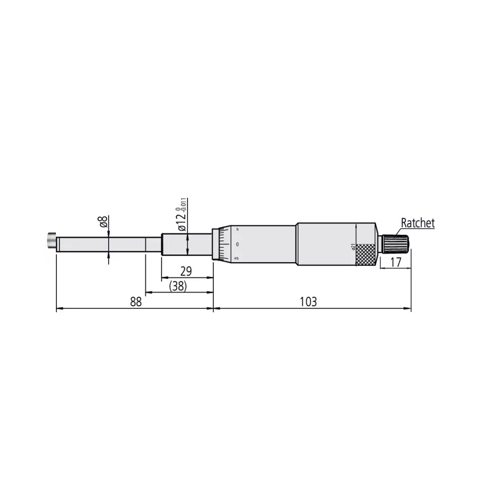 Mitutoyo 151-256 Standard Micrometer Head, Range 0-50mm, Graduation 0.01mm