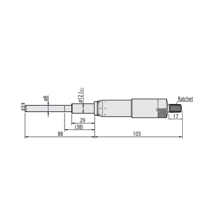 Mitutoyo 151-256 Standard Micrometer Head, Range 0-50mm, Graduation 0.01mm