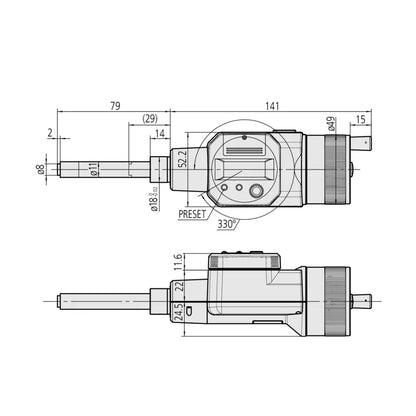 Mitutoyo 164-164 Digimatic Digital Rotatable Micrometer Head, Range 0-50mm / 0-2", Resolution 0.001mm / 0.00005"