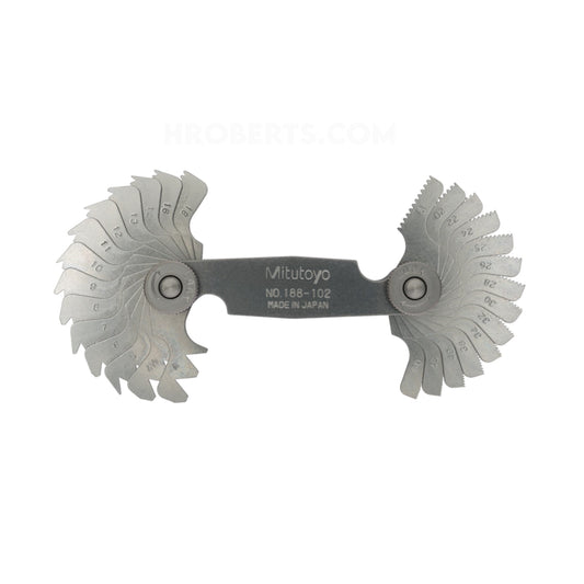 Mitutoyo 188-102 Screw Pitch Gauge Set Whitworth, Range 4-60 TPI with 28 Leaves