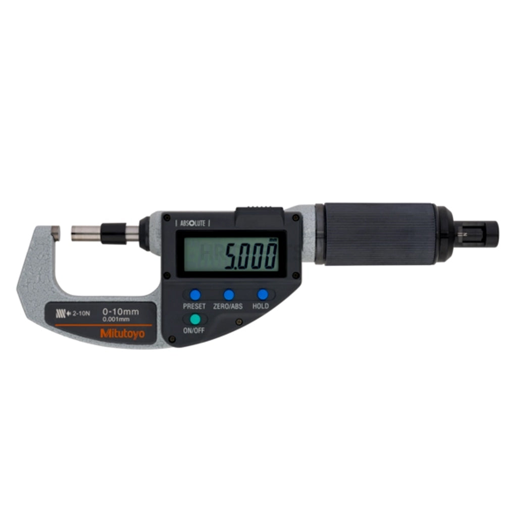Mitutoyo 227-205-20 Digimatic Absolute Digital Adjustable Measuring Force Micrometer (Metric Only), Range 0-10mm, Resolution 0.001mm, Non-Rotating Splindle with SPC Data Output