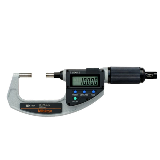 Mitutoyo 227-206-20 Digimatic Absolute Digital Adjustable Measuring Force Micrometer (Metric Only), Range 10-20mm, Resolution 0.001mm, Non-Rotating Splindle with SPC Data Output