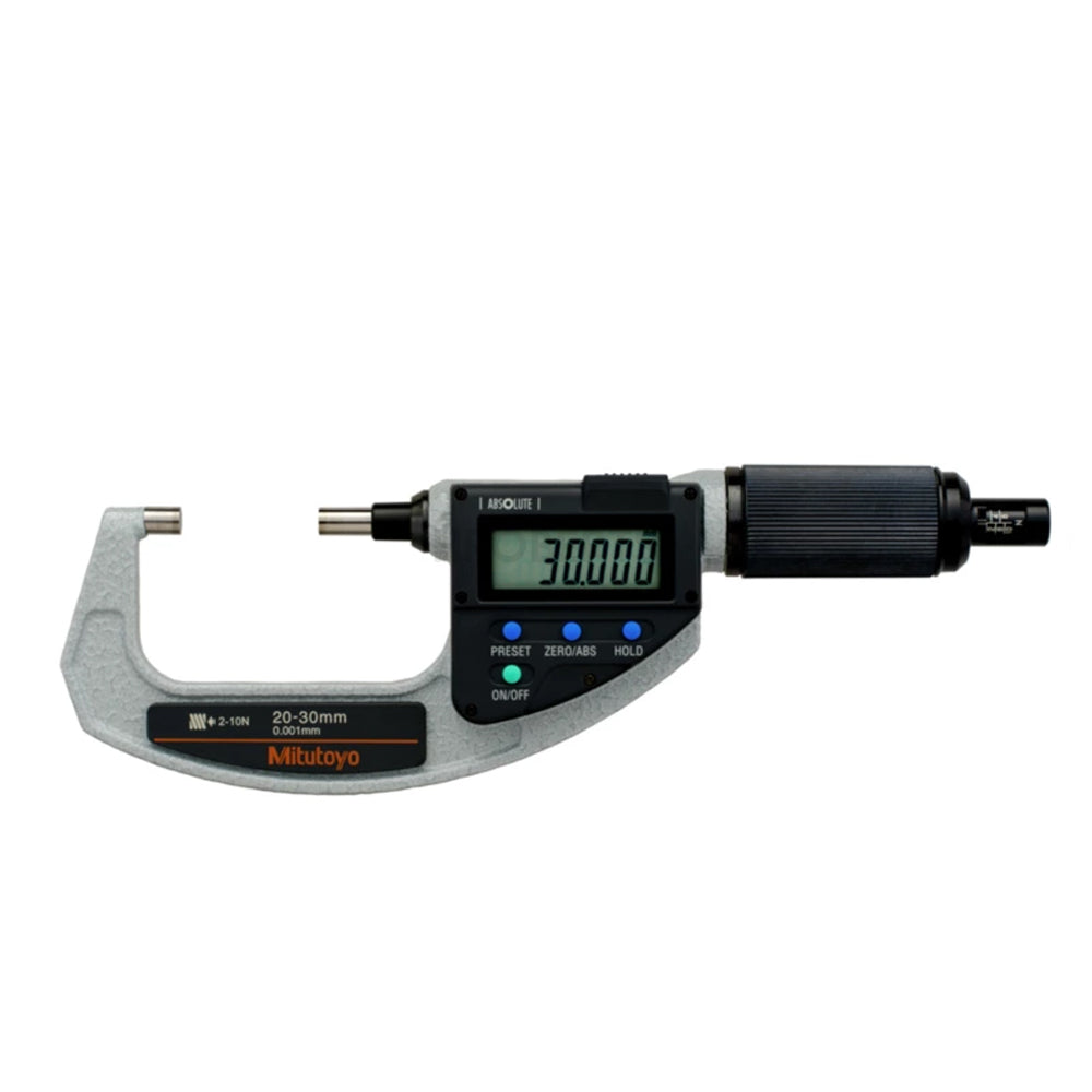 Mitutoyo 227-207-20 Digimatic Absolute Digital Adjustable Measuring Force Micrometer (Metric Only), Range 20-30mm, Resolution 0.001mm, Non-Rotating Splindle with SPC Data Output
