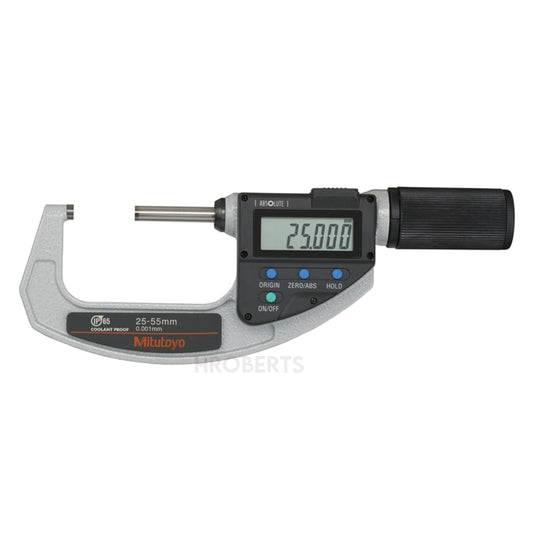 Mitutoyo 293-667-20 Digimatic Absolute Digital Micrometer (Metric Only), Range 25-55mm, Resolution 0.001mm, IP65, with SPC Data Output
