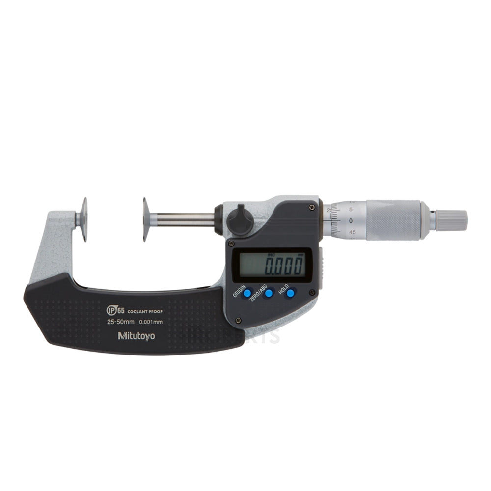 Mitutoyo 369-251-30 Digimatic Digital Non-Rotating Spindle Disc Micrometer (Metric Only), Range 25-50mm, Resolution 0.001mm with SPC Data Output, Disc Dia 20mm
